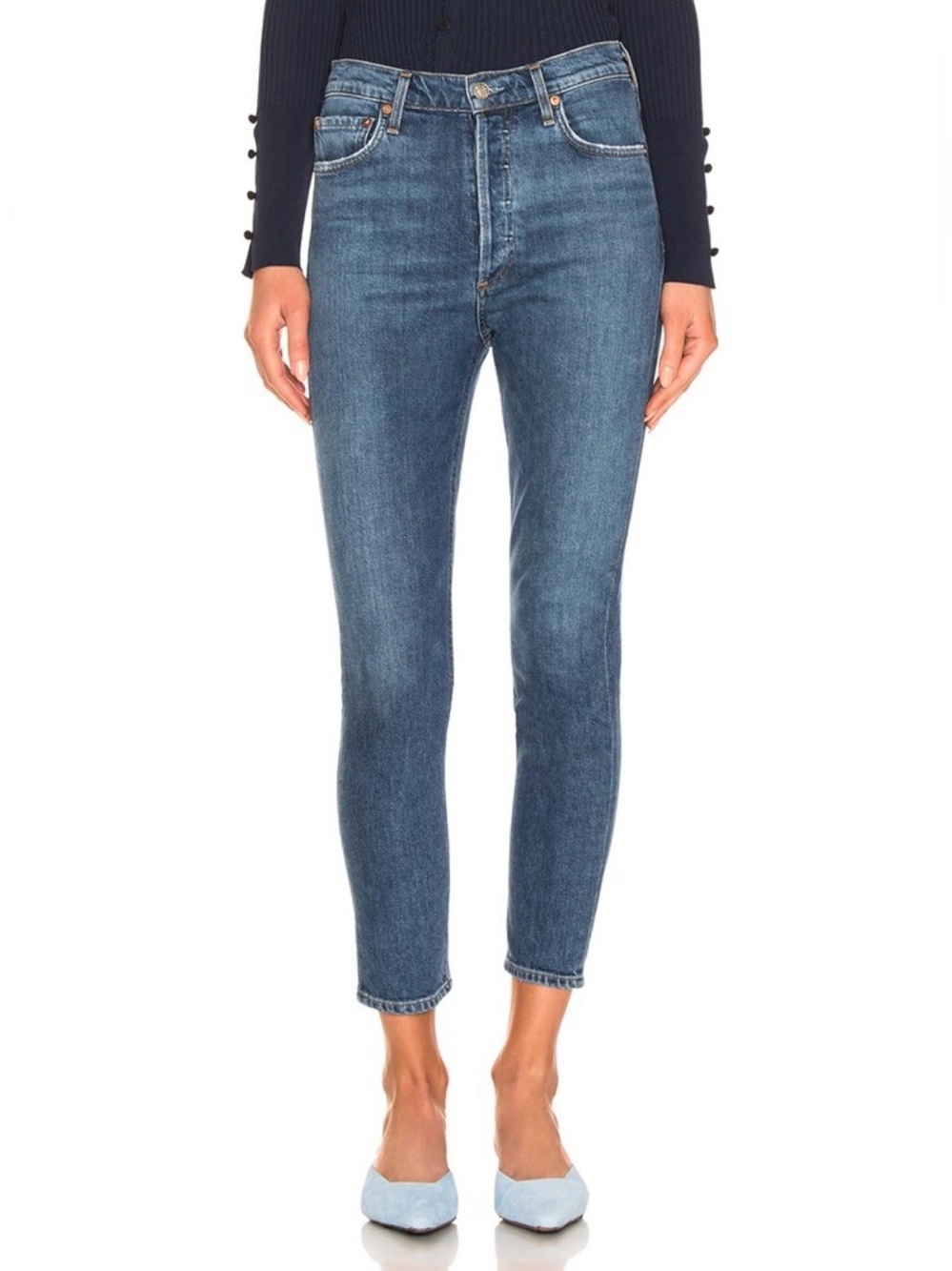 Agolde Nico Jeans in Subdued Slim Fit Crop Ankle Medium Wash Denim Blue